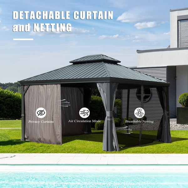 English Elm 10' X 12' Hardtop Gazebo - Durable Steel Roof, Aluminum Frame, Curtains & Netting For Outdoor Comfort W1859S00156