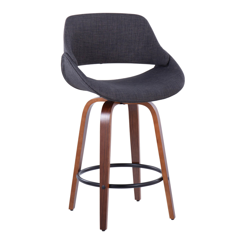 English Elm Fabrico 26" Mid-Century Modern Counter Stool Set Of 2 In Walnut & Charcoal Fabric With Footrest B202S00248