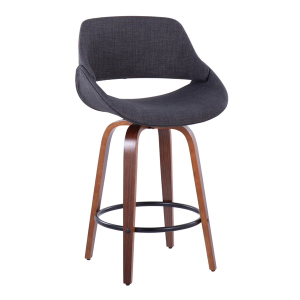 English Elm Fabrico 26" Mid-Century Modern Counter Stool Set Of 2 In Walnut & Charcoal Fabric With Footrest B202S00248