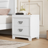 Elegant White Nightstand with Metal Handle, Sparkling Decoration, 2 Drawers - Bedroom, Living Room