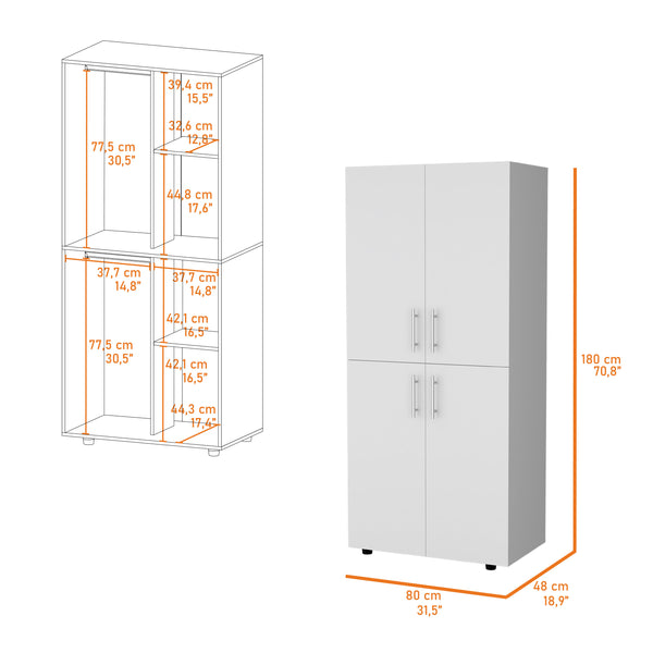 English Elm Hazel Slim White Melamine Armoire with 2 Doors, 4 Shelves & 2 Hanging Bars — Stylish Space-Saver B128S00008