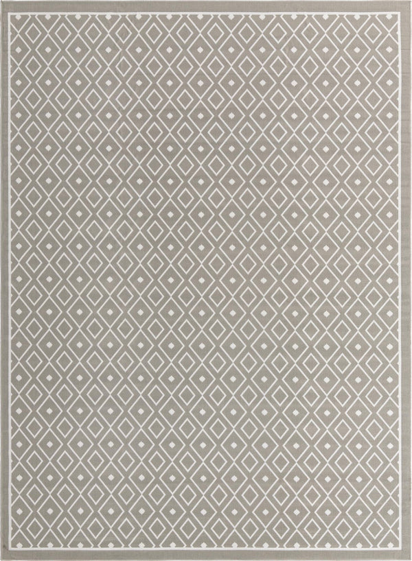 Unique Loom Outdoor Trellis Kafes Machine Made Geometric Rug Gray, Ivory 9' 0" x 12' 2"