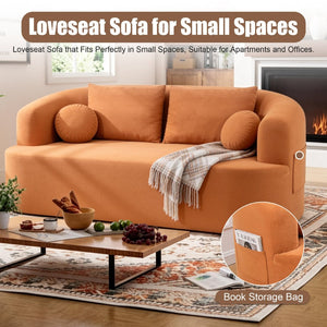 English Elm Loveseat Chenille Upholstered Sofa Compact Foam Seating for Small Apartments and Dens Orange W5385P454893