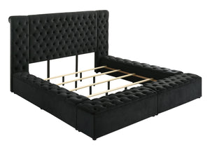 English Elm Luxurious Round Queen Bed with Velvet Tufted Headboard, Studded Accents and Hidden Storage Space Black 40.5 L x 72 W x 9 H B011S01649