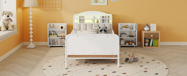 English Elm Twin Solid Wood Platform Bed with Guardrail for Kids, Low-Profile Sturdy Pine Frame, Safe Sleep Solution White 45.87 L x 17.72 W x 11.22 H W2593P337454