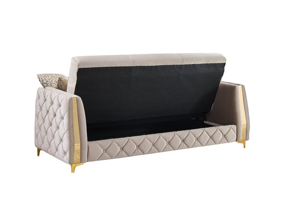 English Elm Lippa Quilted Polyester Sleeper Sofa with Gold Legs Storage and Contemporary Style Taupe B009S02238