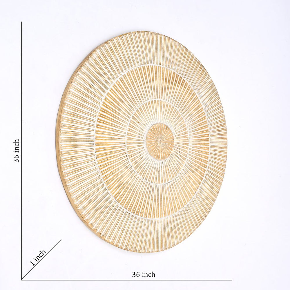 English Elm Handcarved Rustic Round Wheel Wall Decor 36" Diameter - Brown & Antique White, Distressed Vintage Appeal B346P353973