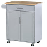 English Elm Homcom Kitchen Island Cart Rolling Trolley Cart With Drawer, Storage Cabinet & Towel Rack, Gray