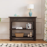 Retro Console Table with Drawer & Shelves, Oak Veneer, Espresso - 36