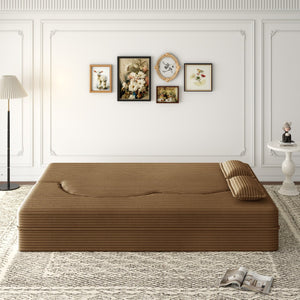 English Elm Modern Full Size Folding Sofa Bed with Plush Corduroy, 2 Pillows, 15" Foam Mattress, No Assembly Required Camel W1885P347081
