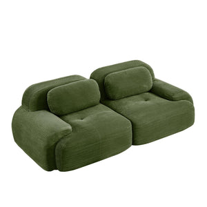 English Elm 82'' Curved Modular Sofa Corduroy Upholstered Two Seat Living Room Lounge Olive Green W714P323642