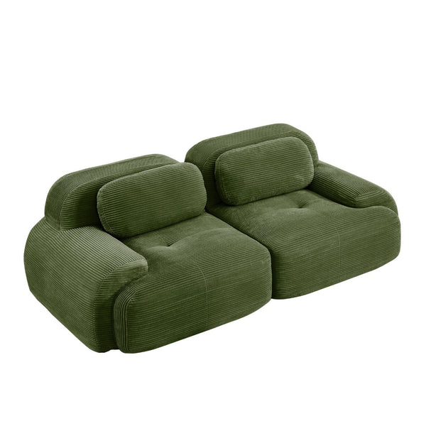 English Elm 82'' Curved Modular Sofa Corduroy Upholstered Two Seat Living Room Lounge Olive Green W714P323642
