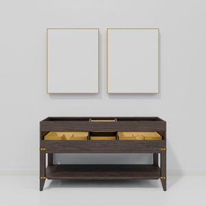 English Elm Brown Oak Double Bath Vanity With Carrara Marble Top & 2 Elegant Mirrors - Stylish Storage Solution B2731S01631