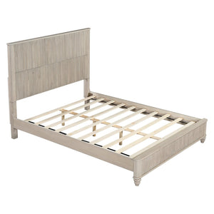 English Elm Solid Rubberwood Queen Platform Bed Tall Headboard Natural Grain No Box Spring W1716S00016