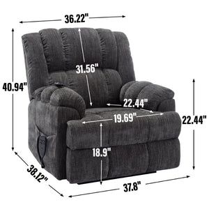 English Elm Dual Motor Power Lift Recliner Chenille Chair with Massage Heat and Infinite Positions Grey W3224P288492