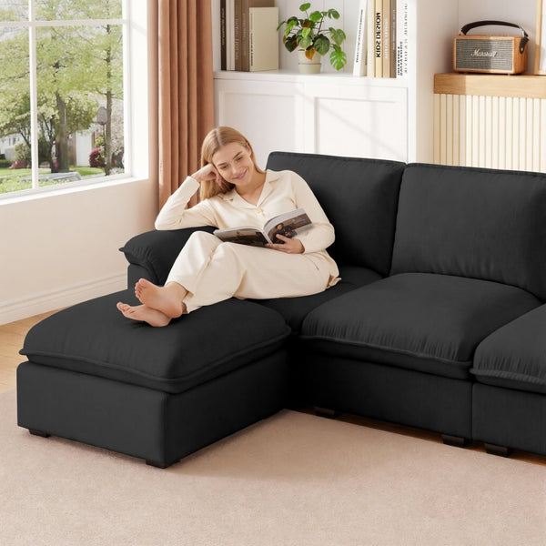 English Elm Cloud Sectional Sofa with Movable Chaise Soft Chenille Upholstery for Modern Living Rooms Black W1359S00065