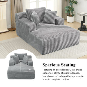 English Elm Full- Corduroy Chaise Lounge Sofa Bed 48.8" Deep Seating Modern Sleeper with Plush Pillows Grey N719P288545E