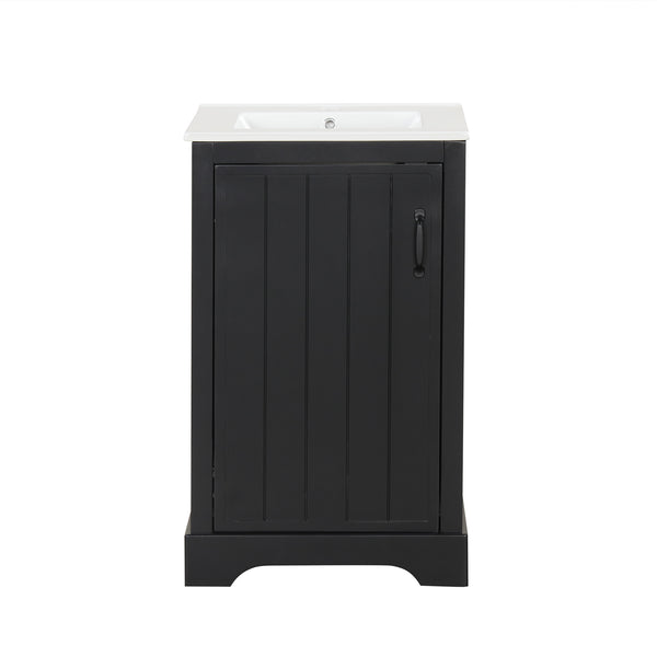 English Elm 20" Modern Bathroom Vanity With Soft-Close Door, Adjustable Shelf & Stylish Black Finish For Storage N725P351852B