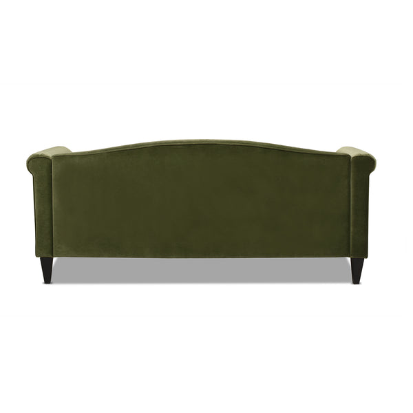 English Elm Jennifer Taylor Home - Elaine Olive Green 77" Camelback Small-Space Sofa — Performance Velvet, 3-Seater, Easy Assembly B2719P238320
