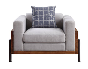 English Elm Pelton Vintage-Pattern Fabric Chair with Walnut Finish, Reclaimed Wood Arms & Toss Pillow, Plush Support B2726P253095