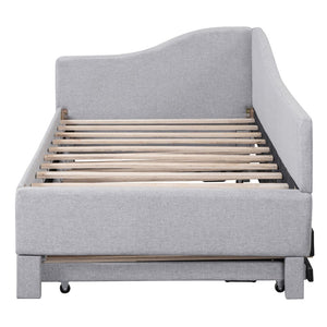 English Elm Twin L-shaped Linen Upholstered Daybed with Hydraulic Pop-up Trundle for Guest Rooms Gray SF000193AAE-1