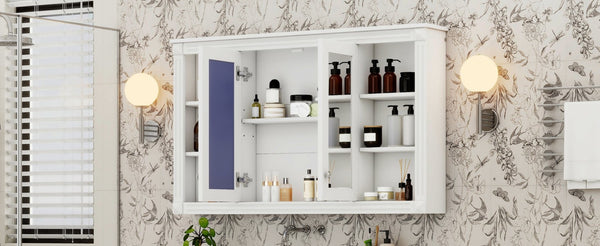 English Elm 47 Inch Wall Mounted Medicine Cabinet with Mirror Open Shelving and Adjustable Storage N710P363550K