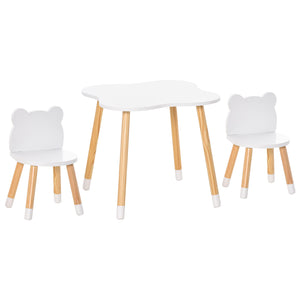 English Elm Qaba Wooden Kids Table and Chair Set for Toddlers 1-4, Bear-Back High Chairs, Durable MDF White W2225P217329