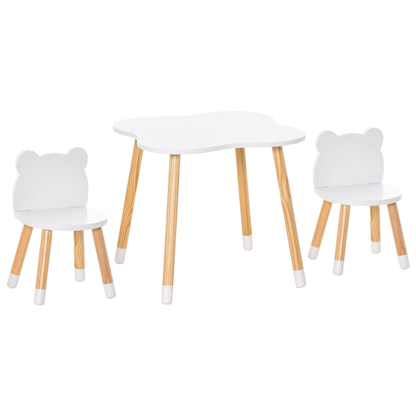 English Elm Qaba Wooden Kids Table and Chair Set for Toddlers 1-4, Bear-Back High Chairs, Durable MDF White W2225P217329