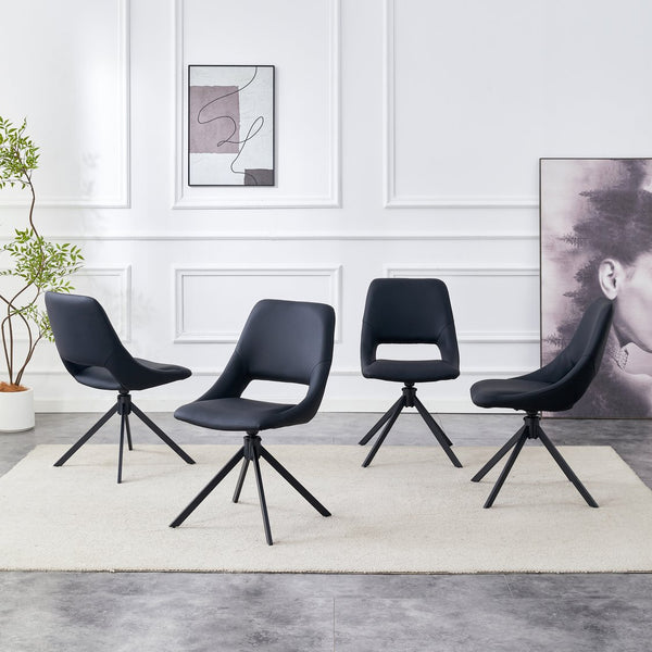 English Elm Dining Chairs Set Of 4 - Modern Swivel Design, Comfortable Pu Leather, Durable Metal Frame, Black W3493P347176