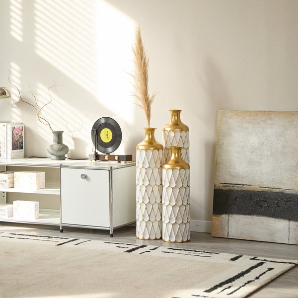 English Elm Floor Droplet-Shaped Metal Vase Set - 3-Piece Modern Glam Decor For Home, Entryway & Living Rooms W2796P255601