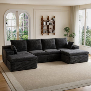 English Elm U Shape Modular Sectional Sofa - Stylish Corduroy Sleeper Couch For Space-Efficient Living Rooms W1825S00026-GIGA