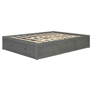 English Elm Queen Platform Storage Bed with Hydraulic Lift Footboard and Four Drawers Antique Finish Gray LP000139AAE