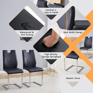 English Elm Black Pu Leather Dining Chairs Set of 6 with Silver Metal Legs Modern Style W2920S00118