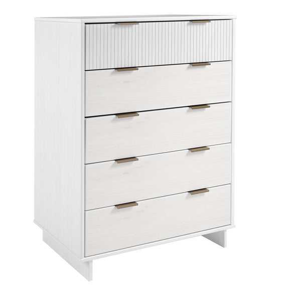 English Elm Granville 38" White 5-Drawer Chest – Modern Solid Wood Storage With Glam Gold Hardware & Style B365S00080