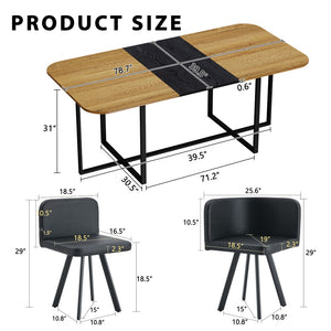 English Elm 9 Piece Industrial Modern Dining Set Two Tone Wood Table with 8 Pu Leather Chairs W3875S00106