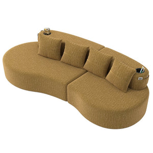 English Elm Modern Half Moon Chenille Sectional Three Seat Curved Sofa for Living Room or Apartment Mustard Yellow W395P435344