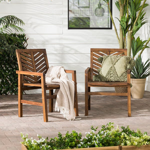 English Elm Walker Edison - Modern Acacia 2-Piece Chevron Patio Chairs Dark Brown - Solid Outdoor Wood, Stained Finish, A+ Comfort B185P169348