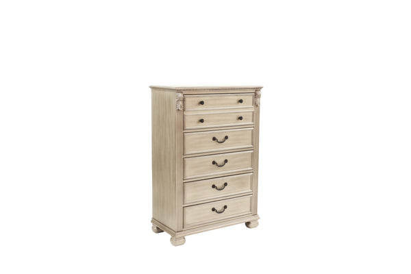English Elm Antique Solid Wood 5-Drawer Chest with Lion Claw Carvings, Fluted Accents 36"x18"x51" B011P238882