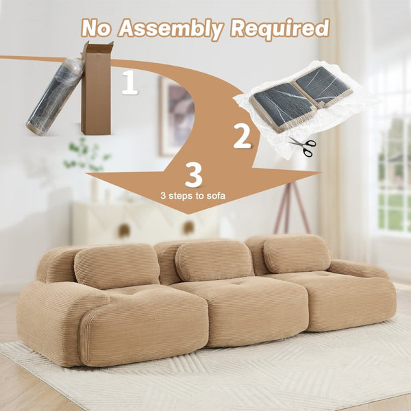 English Elm 3-seat Modular Corduroy Sectional Sofa Ergonomic Curved Design for Living Rooms Camel W714S01239