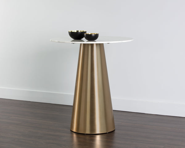 Sunpan Damon Bar Table - Stunning White Marble Top with Elegant Tapered Design for Modern Dining Spaces Gold