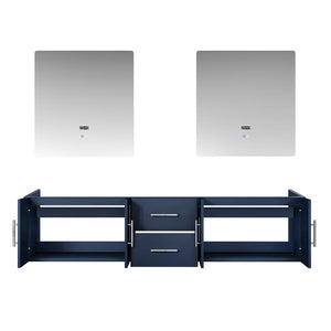 English Elm Navy Blue Double Bath Vanity With 2 Led Mirrors, 80 In. W, Elegant Storage For Modern Bathrooms B2731S00554