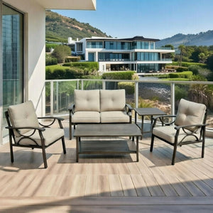 English Elm 5-piece Outdoor Steel Conversation Set with Thick Foam Cushions for Patio or Deck Beige B082S00121