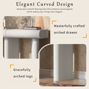 English Elm U_Style 47.6" Modern High-Gloss Entryway Table with Curved Drawers, Geometric Legs & Storage White N711P285757A