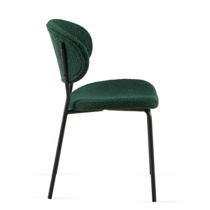 English Elm Dark Green Boucle Dining Chairs Set Of 4 - Mid-Century Modern Style With Curved Backrest & Metal Legs W1164P195043