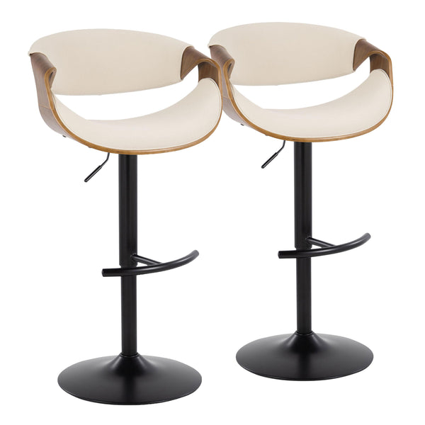 English Elm Curvo Mid-Century Adjustable Swivel Barstool with Walnut Accent, Black Metal Base and Fabric Seat Cream B202S00801