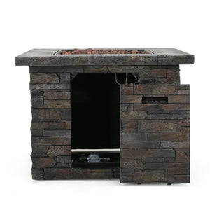 English Elm 33" Square Mgo Propane Fire Pit 40000 Btu Stone Finish Outdoor Patio Focal Point 60676.00NTL-40K