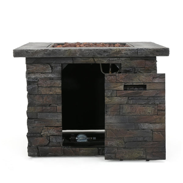 English Elm 33" Square Mgo Propane Fire Pit 40000 Btu Stone Finish Outdoor Patio Focal Point 60676.00NTL-40K