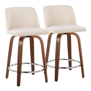 English Elm Toriano 24" Mid-Century Modern Swivel Counter Stools - Set Of 2 With Walnut Legs & Cream Upholstery B202S00113-GIGA