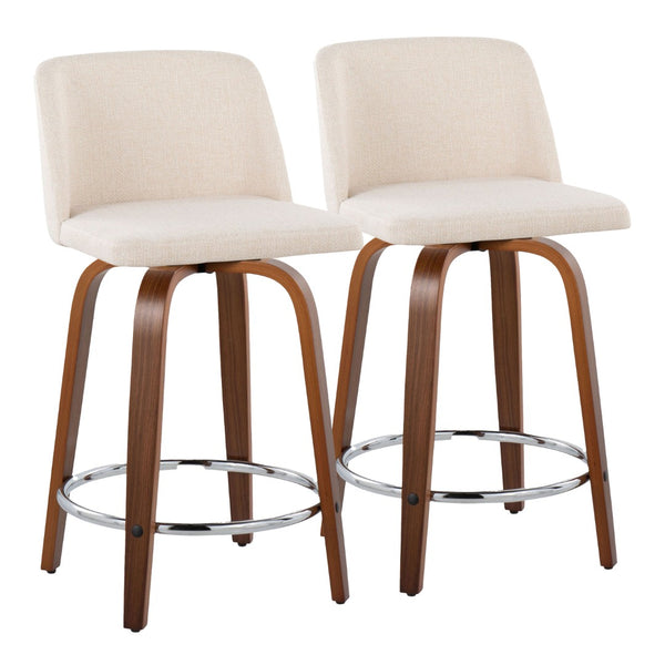 English Elm Toriano 24" Mid-Century Modern Swivel Counter Stools - Set Of 2 With Walnut Legs & Cream Upholstery B202S00113-GIGA