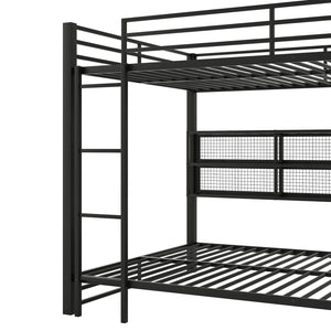 English Elm Metal Queen over Queen Bunk Bed with Storage Cabinets, LED Lighting, Sturdy Black Metal Frame, Space-Saving Design N7090000672B